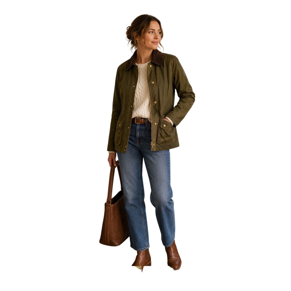 Preppy Olive Green Corduroy Trim Barn Jacket J.Crew Size S